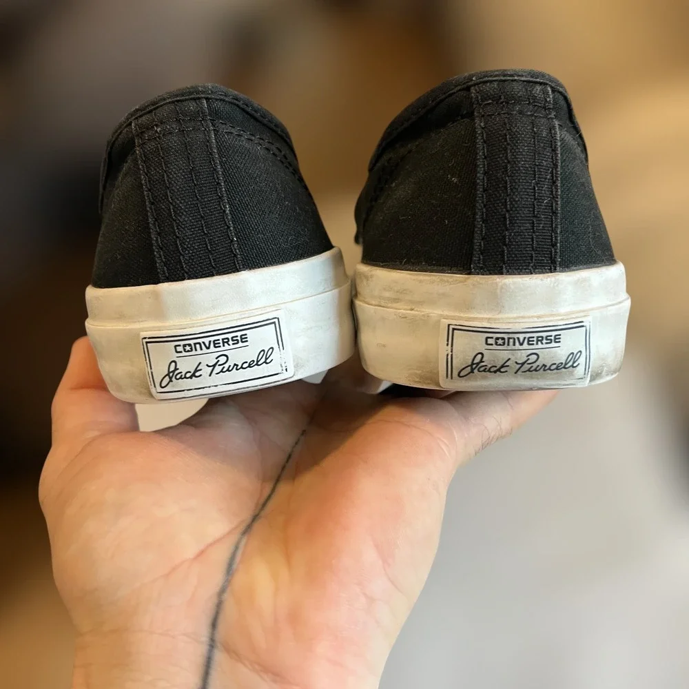 Converse x Jack Purcell Mens 7 Womens 8.5 Sneakers Black Low Top Smile Toe Shoes - Picture 8 of 13
